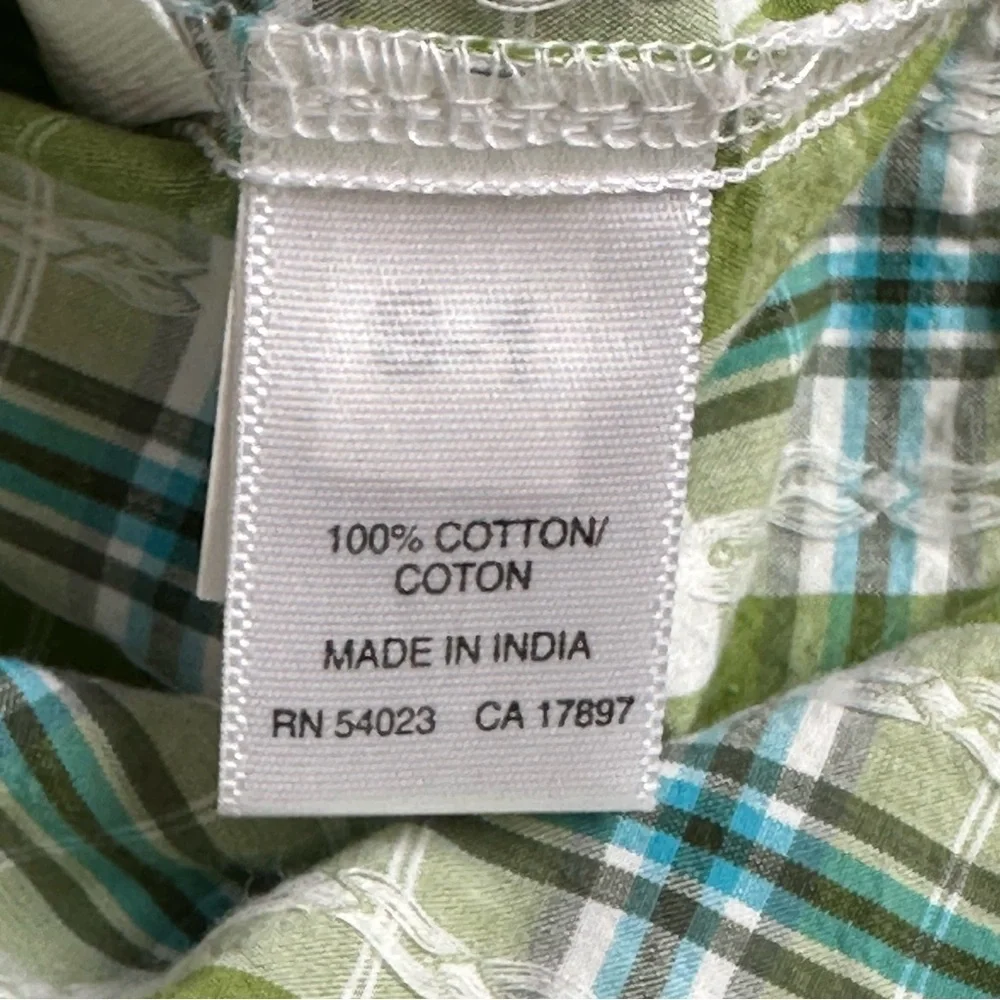 Old Navy Boys 4T Green Plaid Button Up Shirt Pockets Short Sleeves